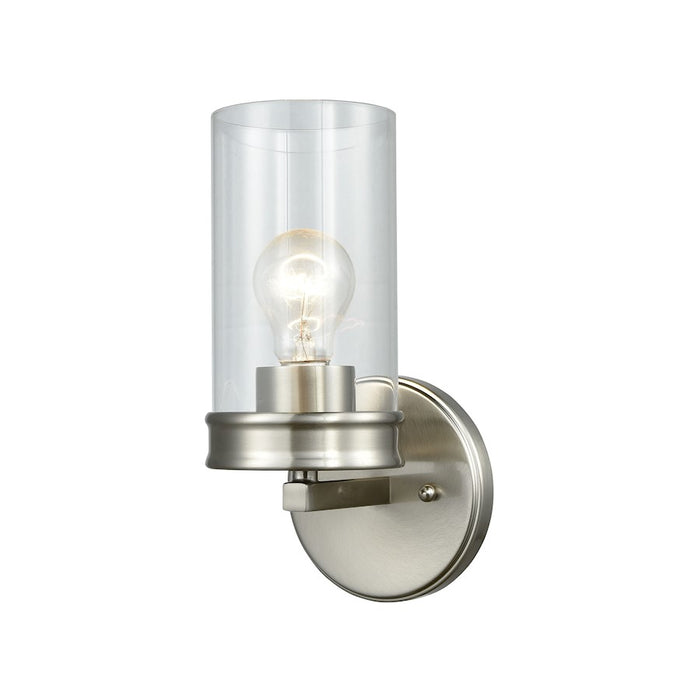 ELK Lighting Leland 1-Light Wall Sconce, Nickel/Clear Blown Glass