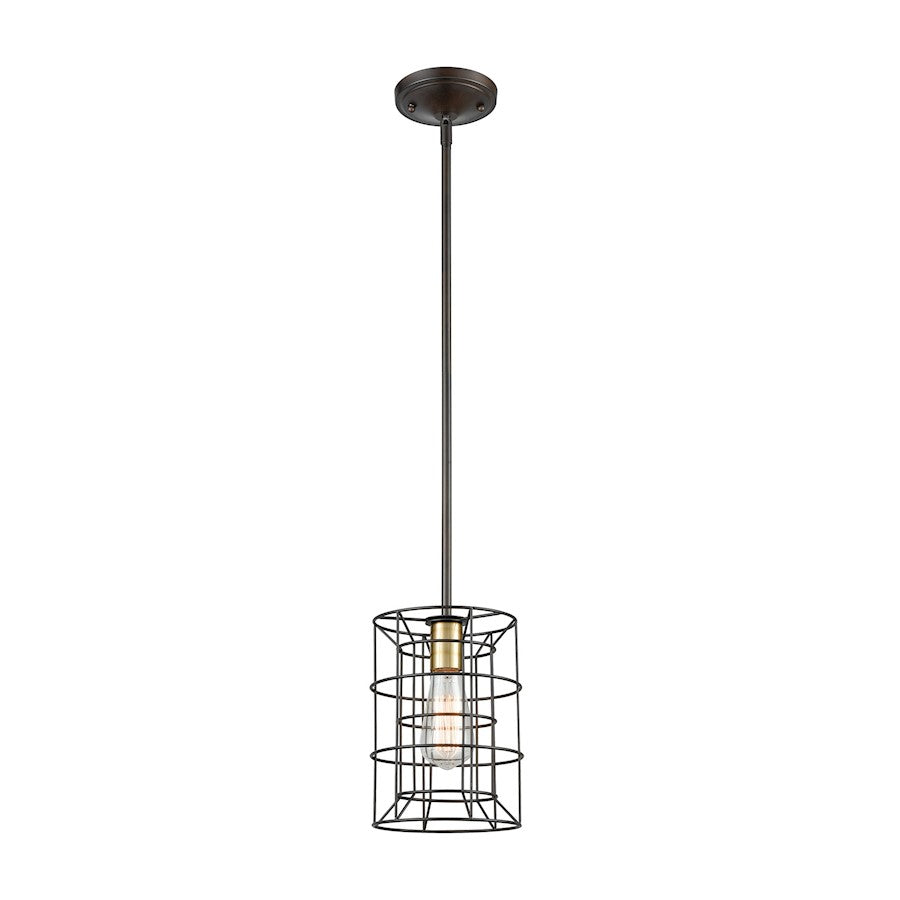 ELK Lighting Dayton 1-Light Mini Pendant, Bronze & Brass/Wire Cage