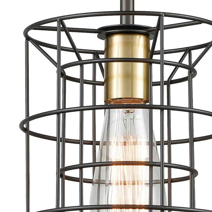 ELK Lighting Dayton 1-Light Mini Pendant, Bronze & Brass/Wire Cage
