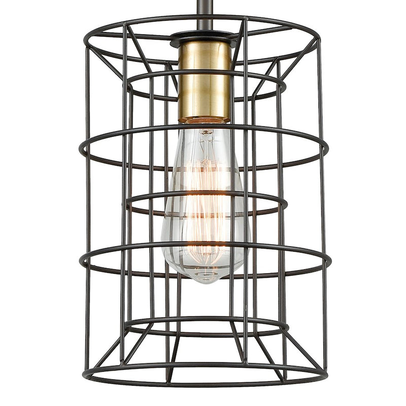 ELK Lighting Dayton 1-Light Mini Pendant, Bronze & Brass/Wire Cage