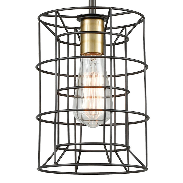 ELK Lighting Dayton 1-Light Mini Pendant, Bronze & Brass/Wire Cage