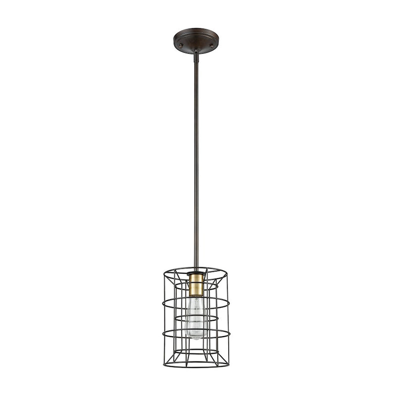 ELK Lighting Dayton 1-Light Mini Pendant, Bronze & Brass/Wire Cage