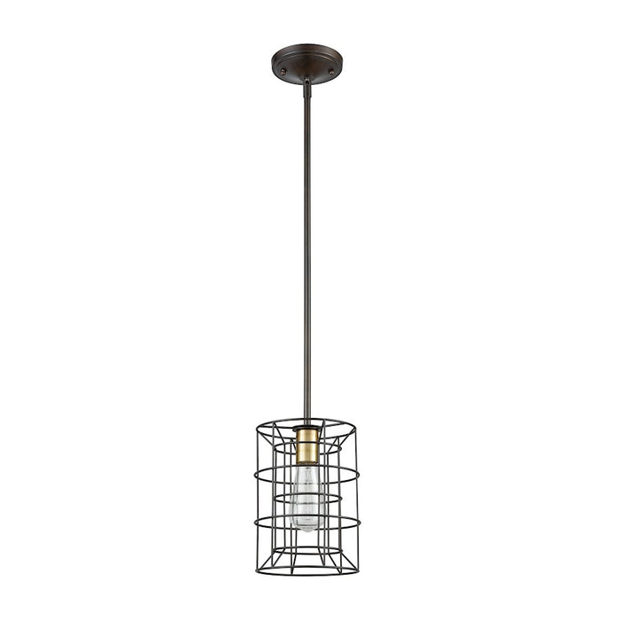 ELK Lighting Dayton 1-Light Mini Pendant, Bronze & Brass/Wire Cage