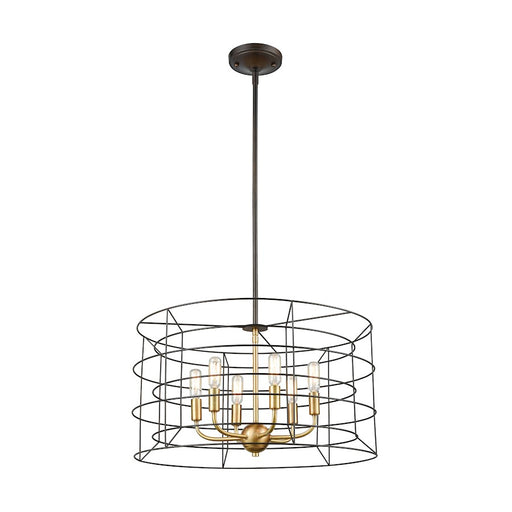 ELK Lighting Dayton 6-Light Chandelier, Bronze & Satin Brass/Wire Cage