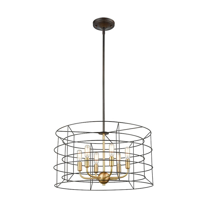 ELK Lighting Dayton 6-Light Chandelier, Bronze & Satin Brass/Wire Cage