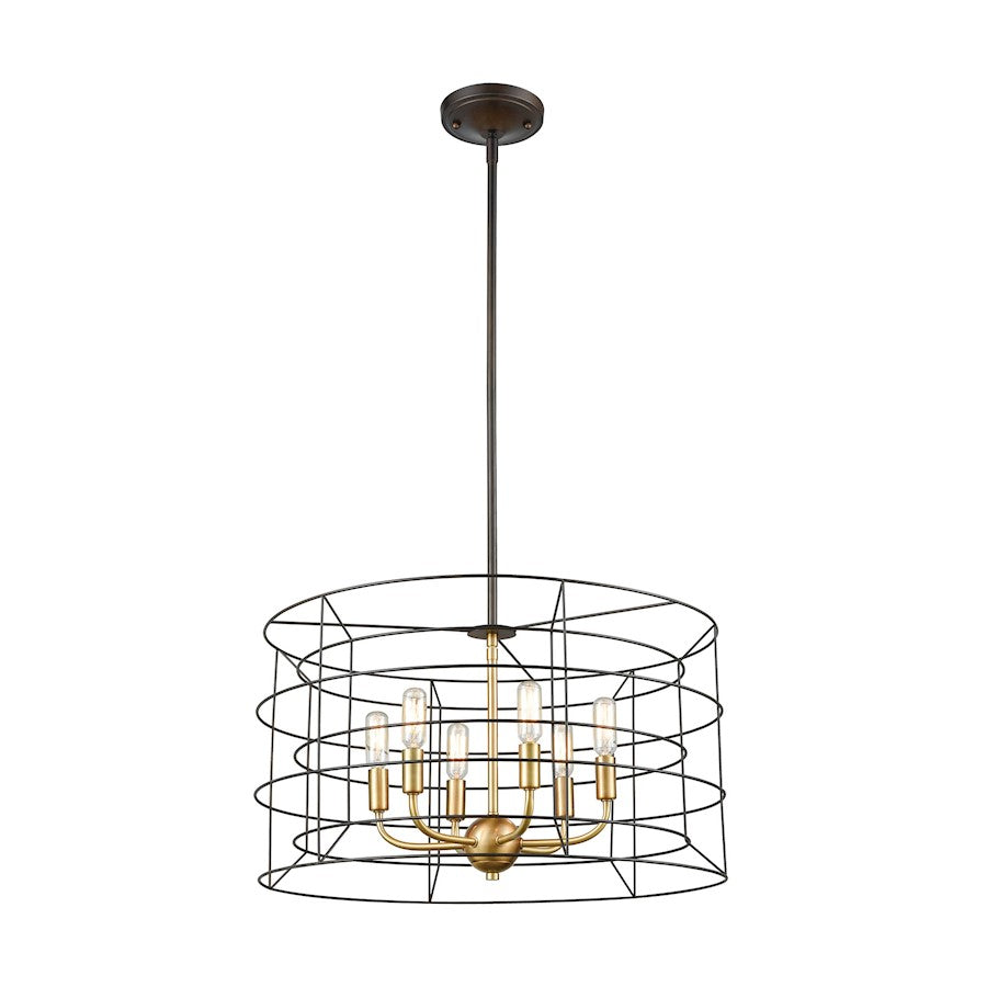 ELK Lighting Dayton 6-Light Chandelier, Bronze & Satin Brass/Wire Cage