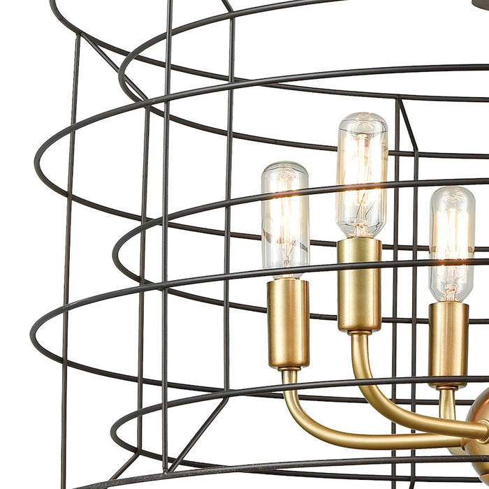 ELK Lighting Dayton 6-Light Chandelier, Bronze & Satin Brass/Wire Cage