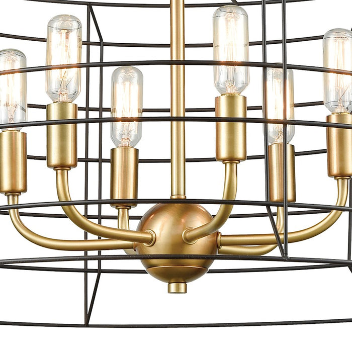ELK Lighting Dayton 6-Light Chandelier, Bronze & Satin Brass/Wire Cage
