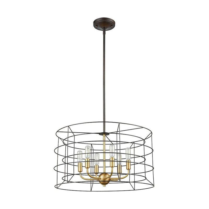 ELK Lighting Dayton 6-Light Chandelier, Bronze & Satin Brass/Wire Cage