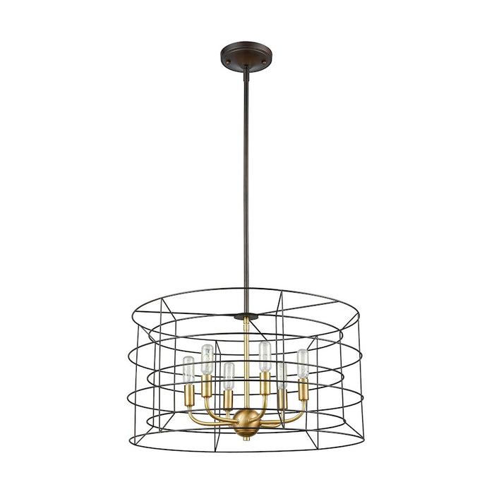 ELK Lighting Dayton 6-Light Chandelier, Bronze & Satin Brass/Wire Cage