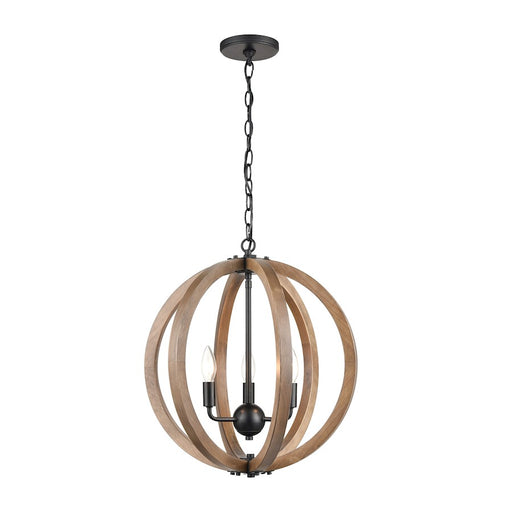 ELK Lighting Barrow Sphere Chandelier, Birchwood and Matte Black