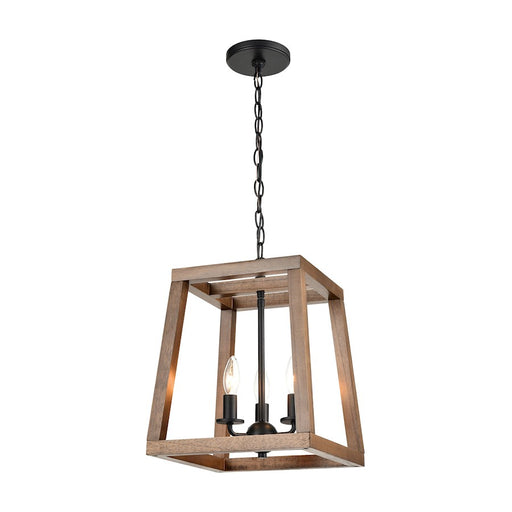 ELK Lighting Barrow Cube Chandelier, Birchwood and Matte Black