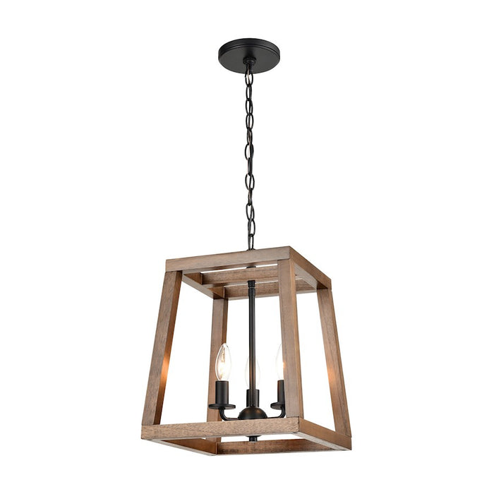 ELK Lighting Barrow Cube Chandelier, Birchwood and Matte Black