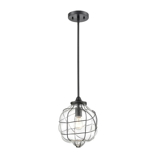 ELK Lighting Adorn 1-Light Mini Pendant, Bronze/Clear Seedy Glass