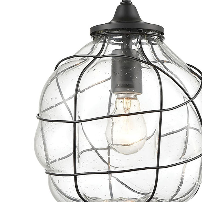 ELK Lighting Adorn 1-Light Mini Pendant, Bronze/Clear Seedy Glass