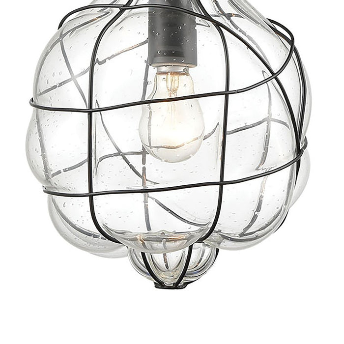 ELK Lighting Adorn 1-Light Mini Pendant, Bronze/Clear Seedy Glass