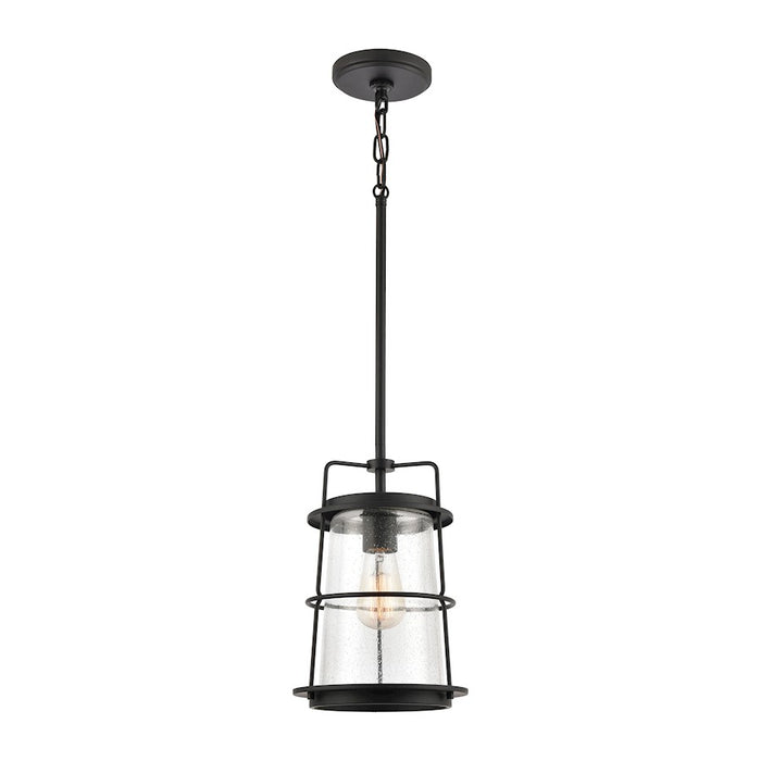 ELK Lighting Kennington 1-Light Mini Pendant, Black/Seedy Glass