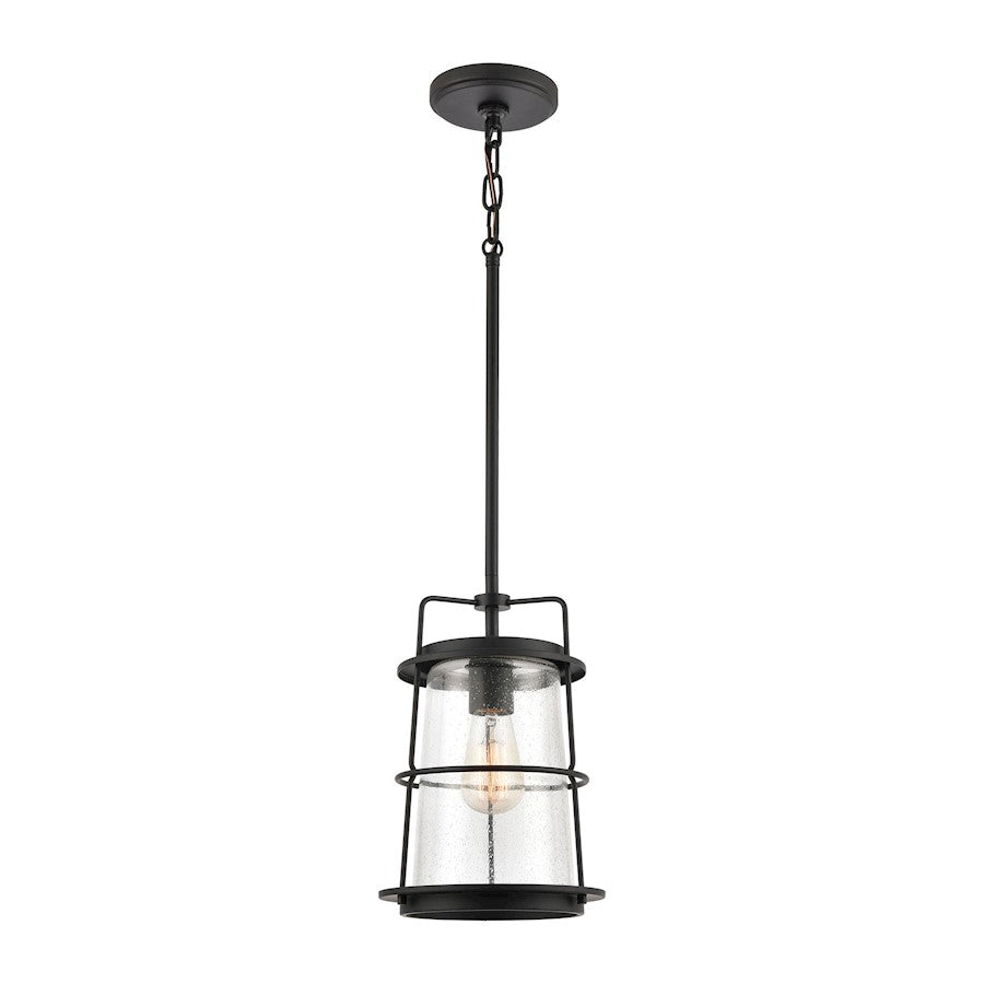 ELK Lighting Kennington 1-Light Mini Pendant, Black/Seedy Glass