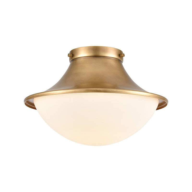 ELK Lighting Matterhorn 1-Light Flush, Natural Brass/Opal White