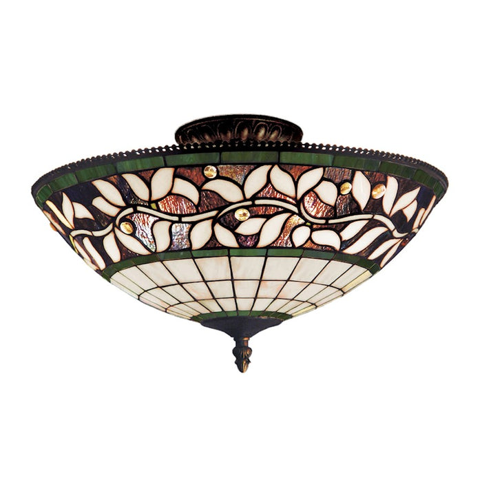 ELK Lighting English Ivy 3-Light Semi Flush, Bronze/Tiffany Style