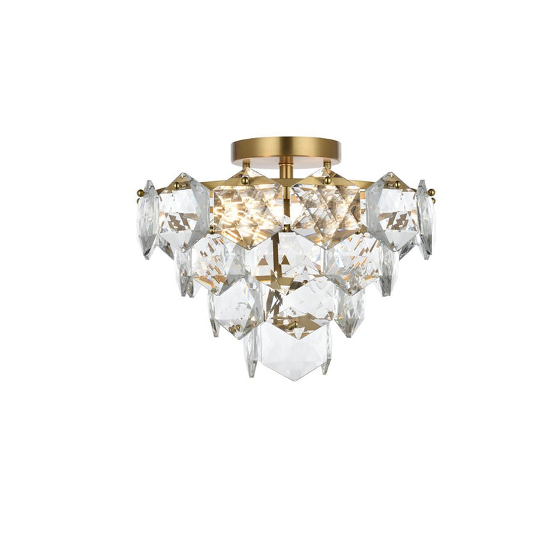 Elegant Lighting Adaline 6 Light 16" Flush Mount, Satin Gold/Clear
