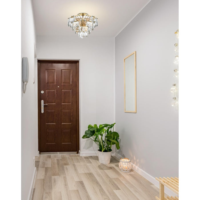 Elegant Lighting Adaline 6 Light 16" Flush Mount, Satin Gold/Clear