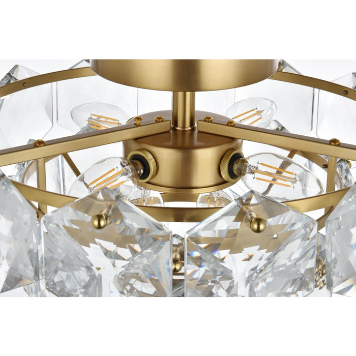 Elegant Lighting Adaline 6 Light 16" Flush Mount, Satin Gold/Clear
