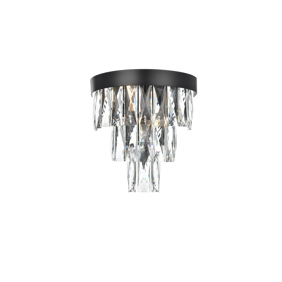 Elegant Lighting Josephine 2 Light 10" Wall Sconce, Black/Clear - 1060W10BK