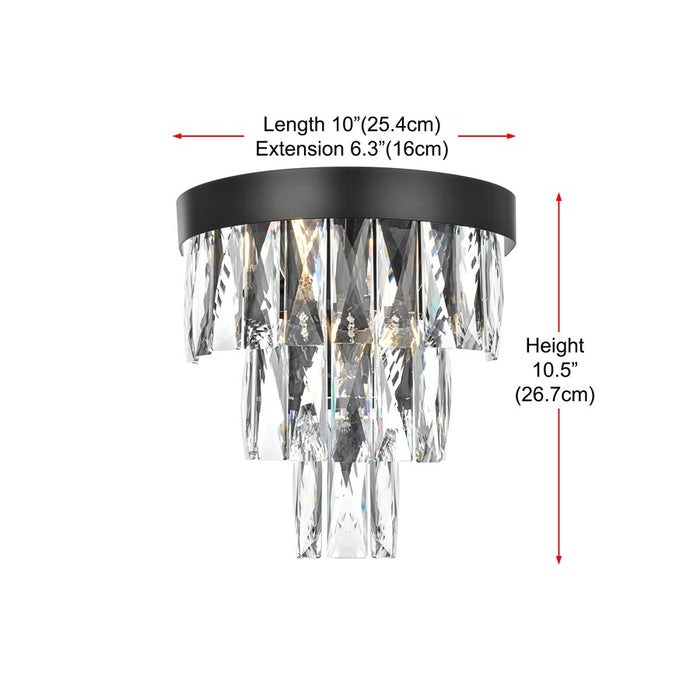 Elegant Lighting Josephine 2 Light 10" Wall Sconce, Black/Clear