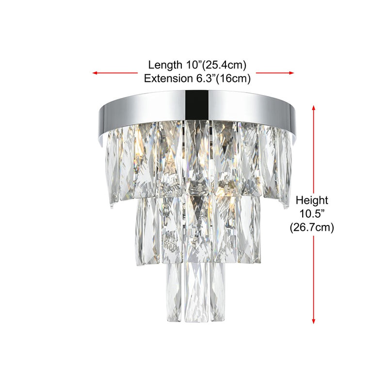 Elegant Lighting Josephine 2 Light 10" Wall Sconce, Chrome/Clear