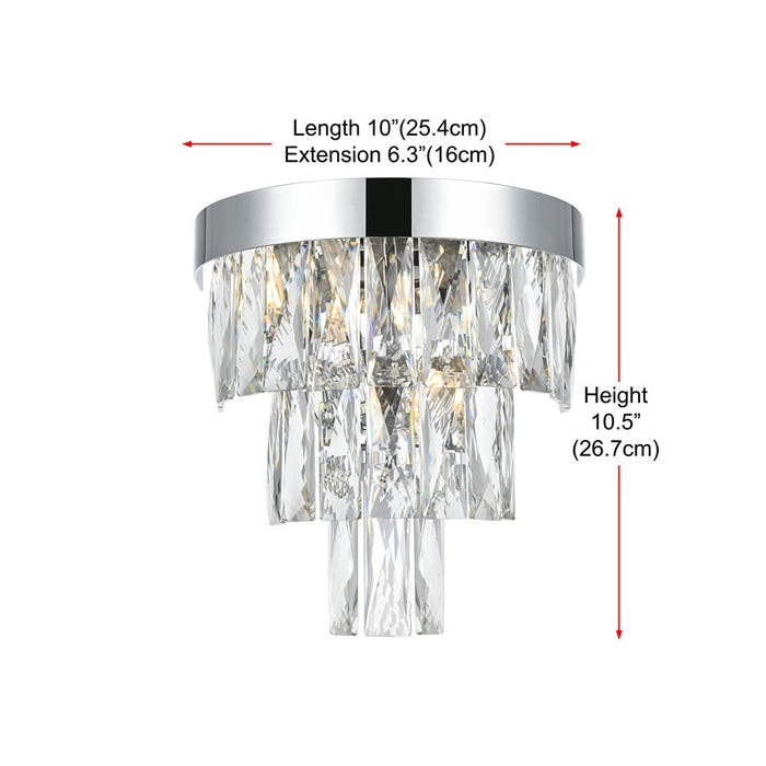Elegant Lighting Josephine 2 Light 10" Wall Sconce, Chrome/Clear