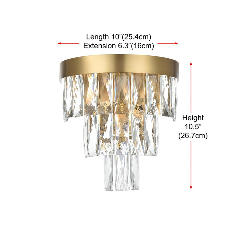Elegant Lighting Josephine 2 Light 10" Wall Sconce, Satin Gold/Clear