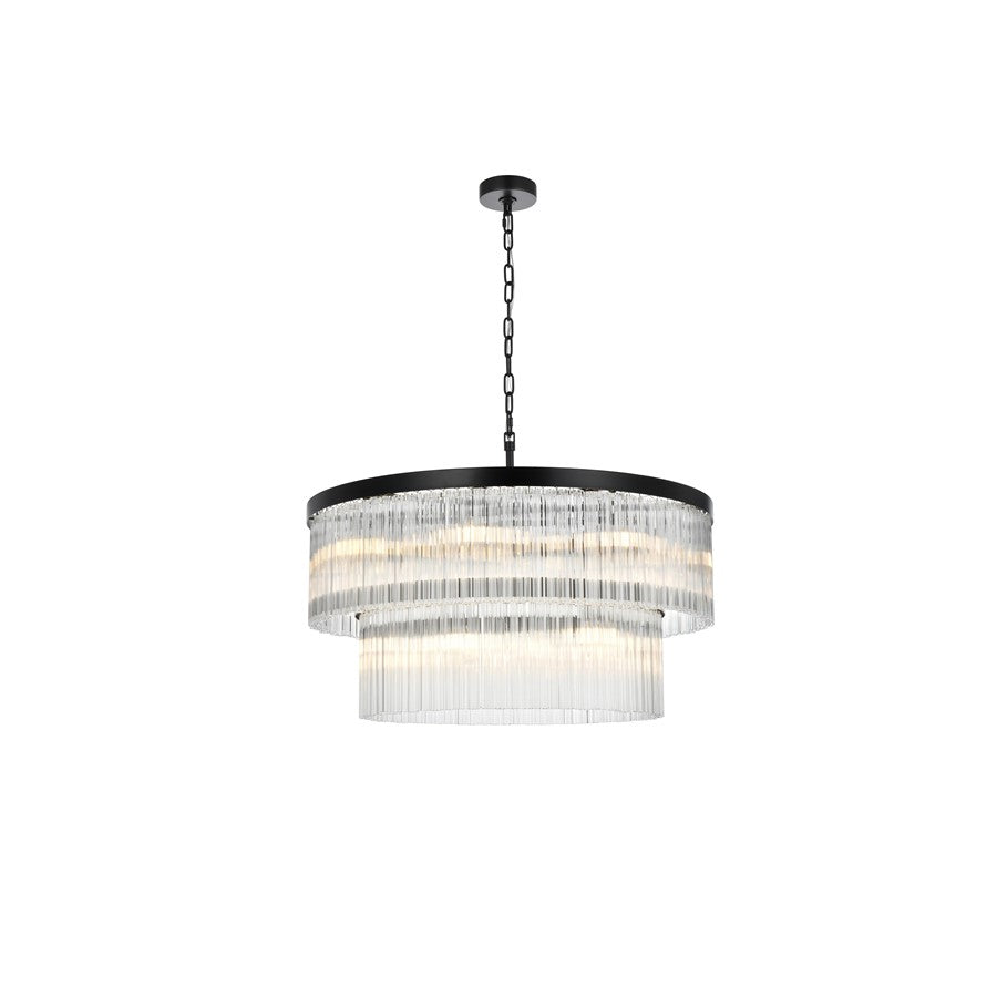 Elegant Lighting Harlow 14 Light 32" Chandelier, Black/Clear - 1070D32BK