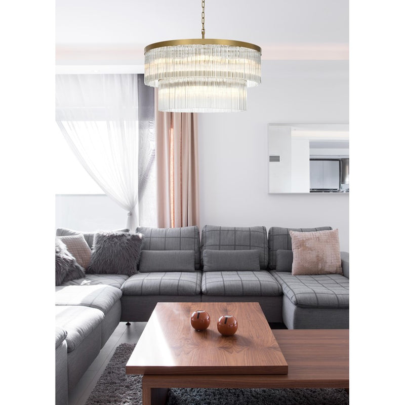 Elegant Lighting Harlow 14 Light 32" Chandelier, Satin Gold/Clear