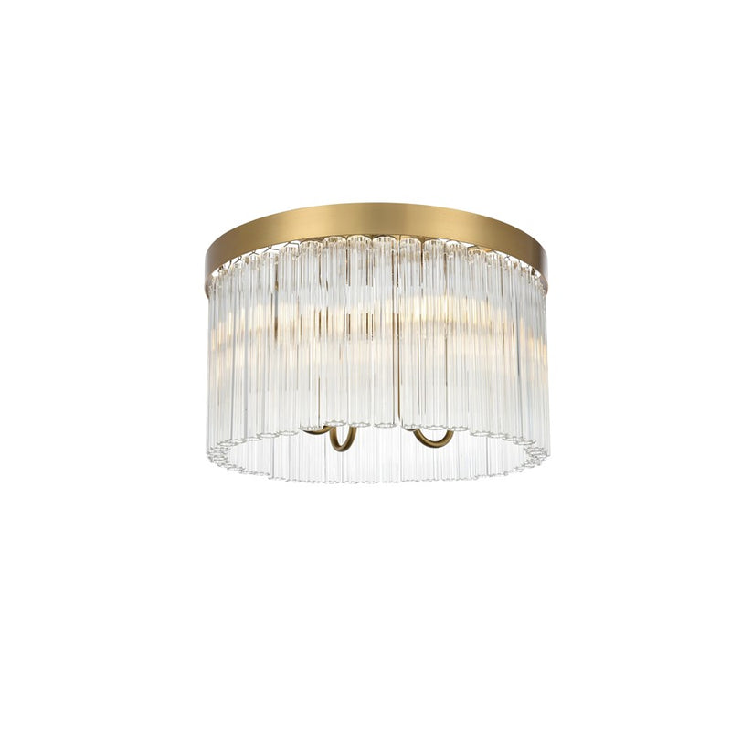 Elegant Lighting Harlow 4 Light 16" Flush Mount, Satin Gold/Clear