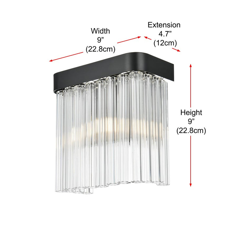 Elegant Lighting Harlow 1 Light 9" Wall Sconce, Black/Clear