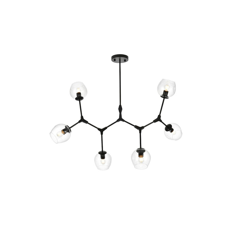 Elegant Lighting Cavoli 6 Light 49"L Chandelier, Black/Clear