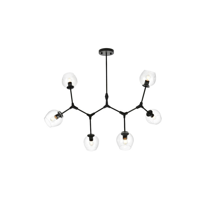 Elegant Lighting Cavoli 6 Light 49"L Chandelier, Black/Clear - 1712G49BK