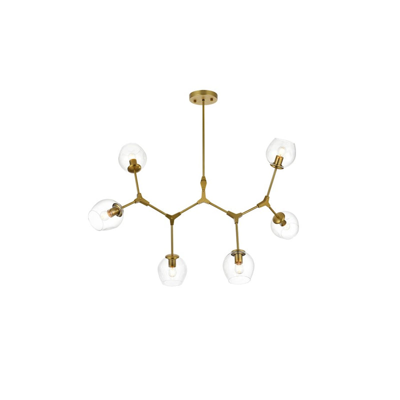 Elegant Lighting Cavoli 6 Light 49"L Chandelier, Brass/Clear