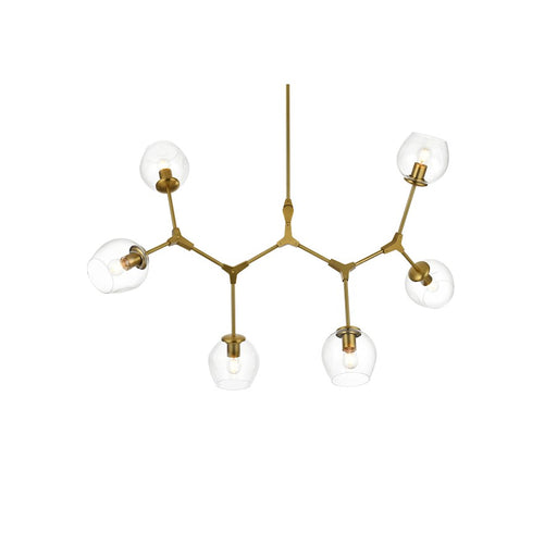 Elegant Lighting Cavoli 6 Light 49"L Chandelier, Brass/Clear