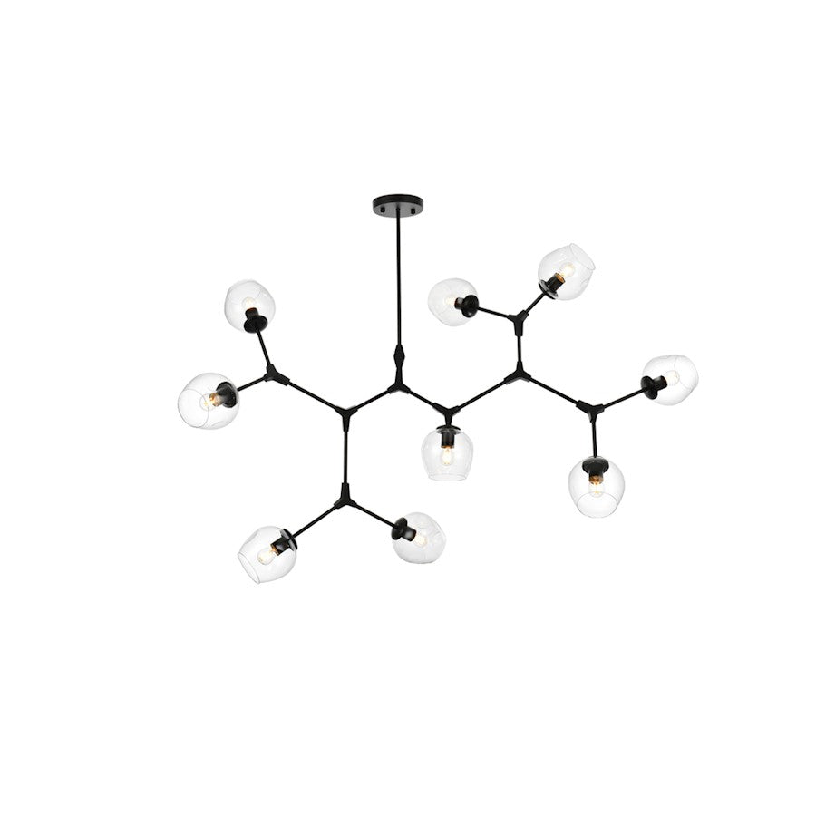 Elegant Lighting Cavoli 9 Light 60" Chandelier, Black/Clear - 1712G60BK