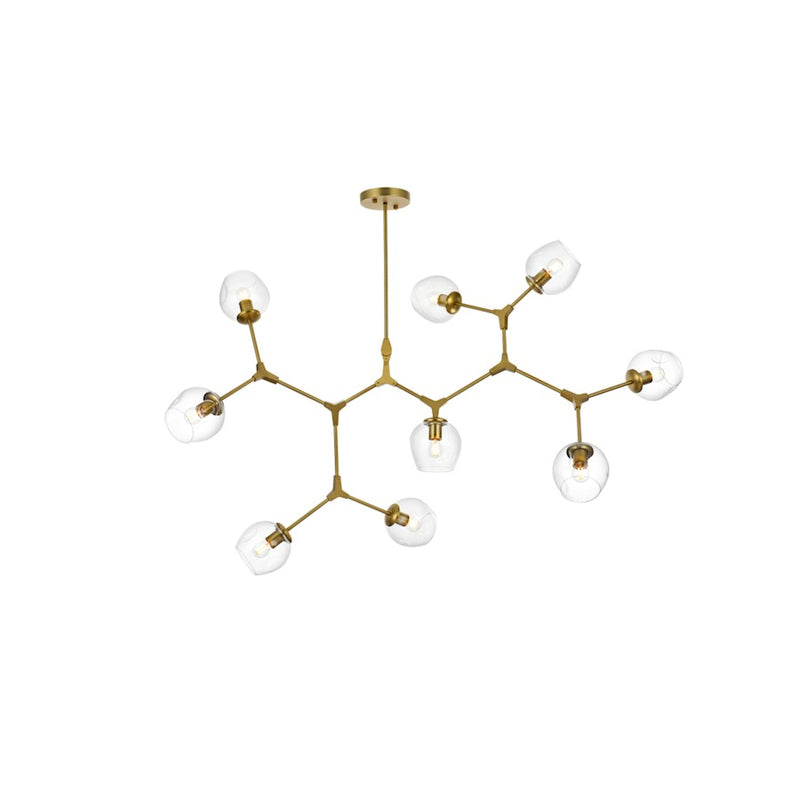 Elegant Lighting Cavoli 9 Light 60" Chandelier, Brass/Clear