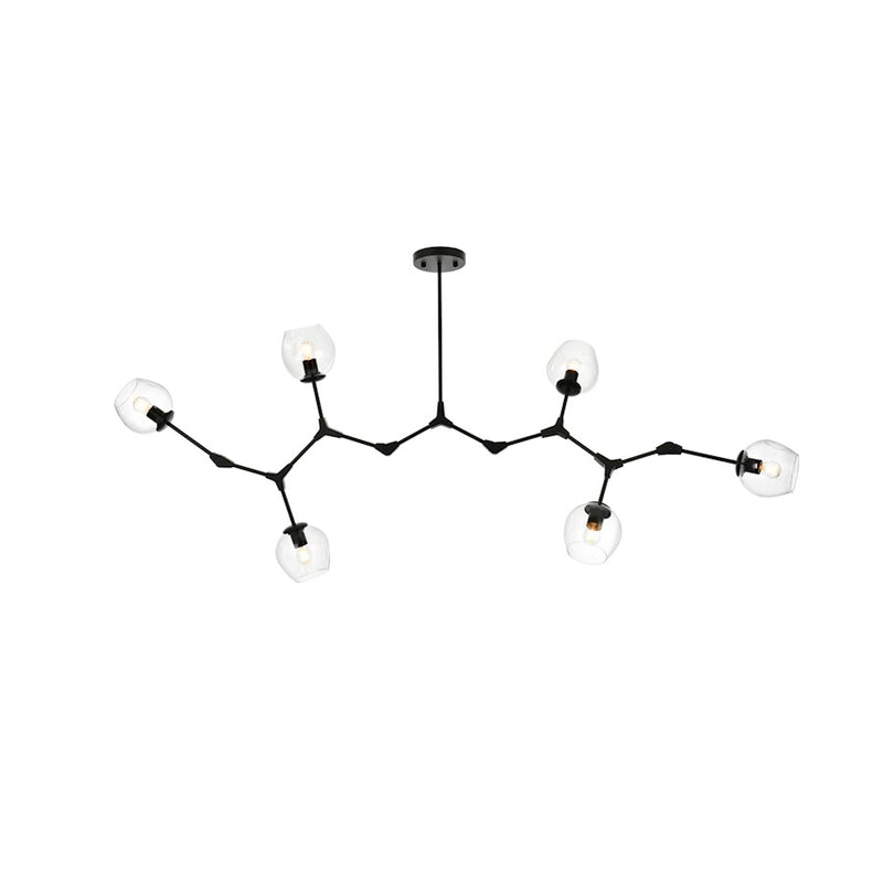 Elegant Lighting Cavoli 6 Light 70"L Chandelier, Black/Clear