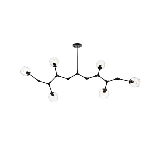Elegant Lighting Cavoli 6 Light 70"L Chandelier, Black/Clear - 1712G70BK