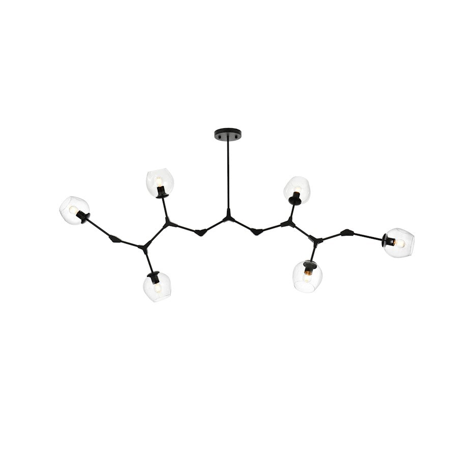Elegant Lighting Cavoli 6 Light 70"L Chandelier, Black/Clear - 1712G70BK