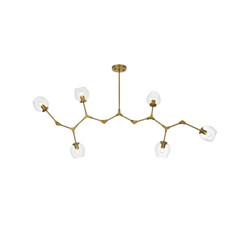 Elegant Lighting Cavoli 6 Light 70"L Chandelier, Brass/Clear