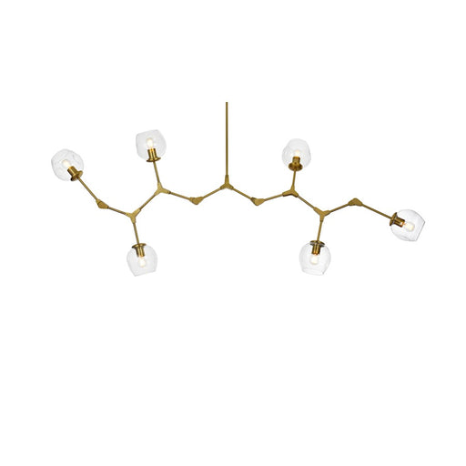 Elegant Lighting Cavoli 6 Light 70"L Chandelier, Brass/Clear