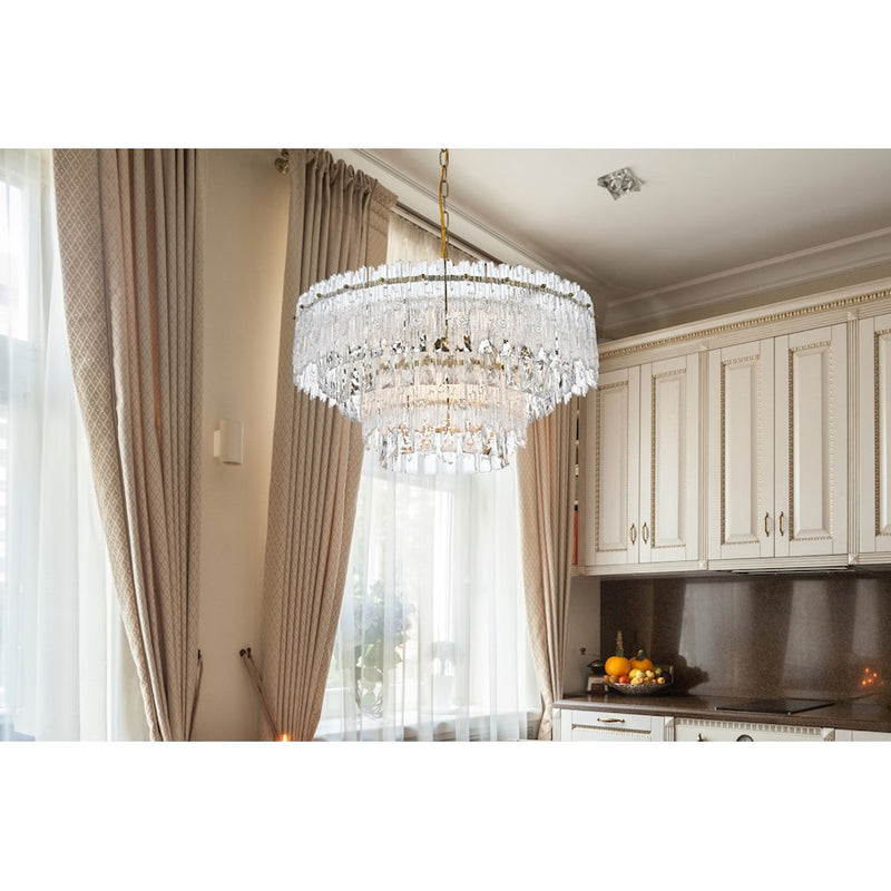 Elegant Lighting Emilia 6 Light 21" Pendant, Satin Gold/Clear
