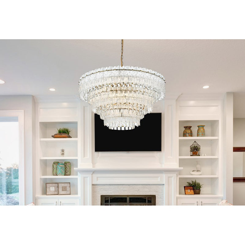 Elegant Lighting Emilia 10 Light 31" Pendant, Satin Gold/Clear