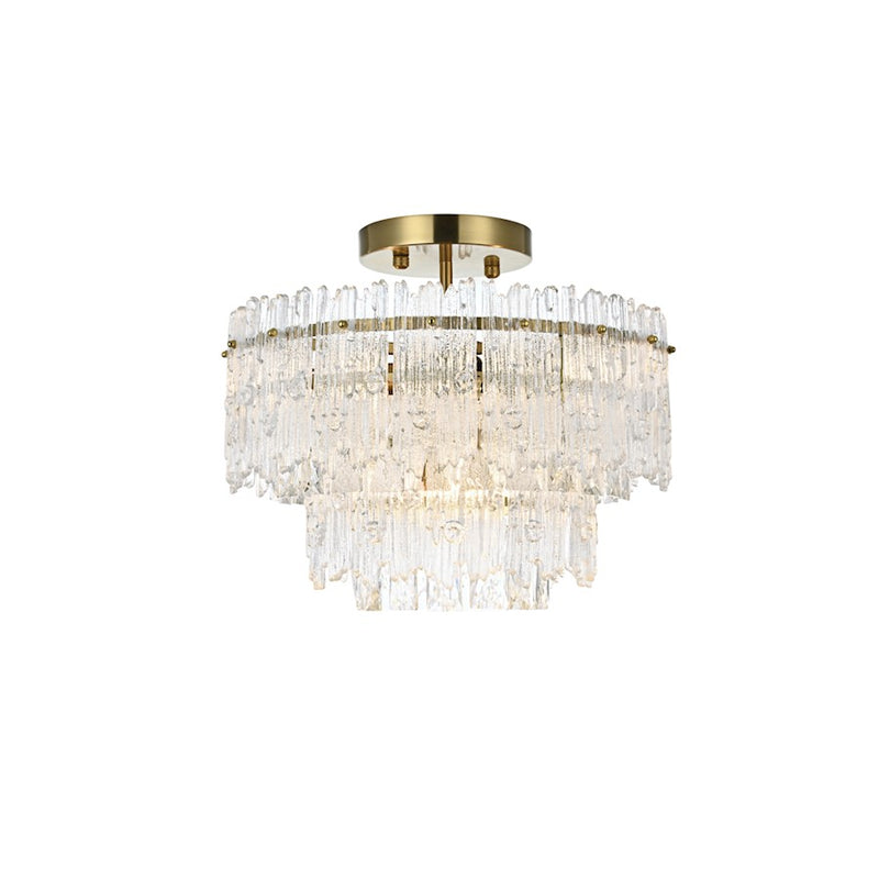 Elegant Lighting Emilia 4 Light 15" Flush Mount, Satin Gold/Clear
